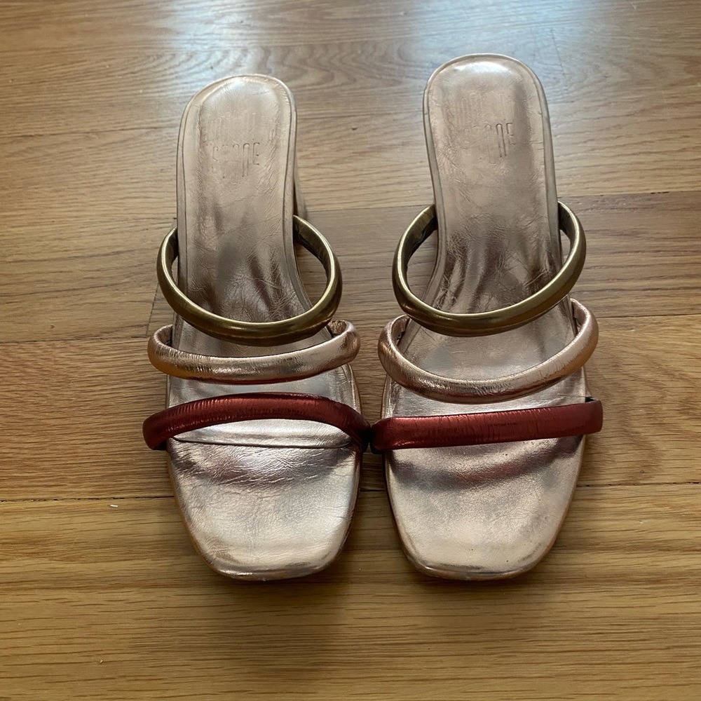 Charlotte Stone Gold and Brown Mules Sleek Design